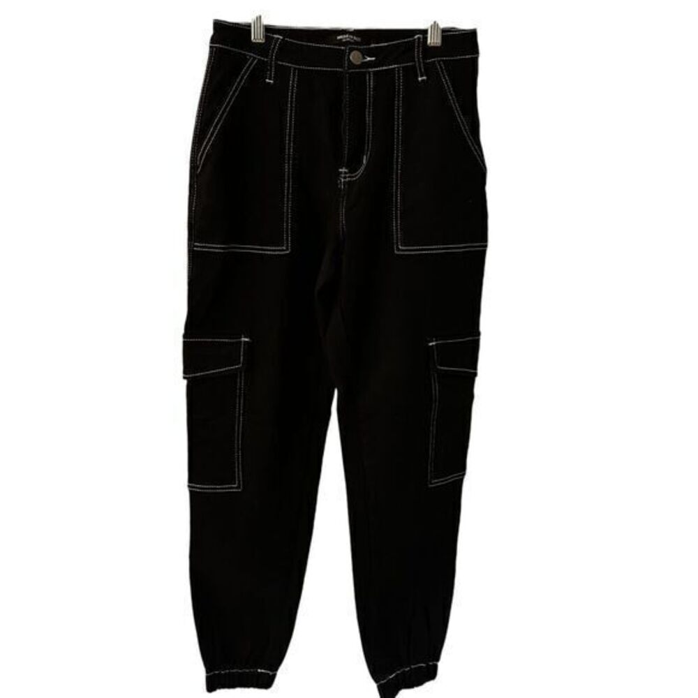 American Bazi Los Angeles Black White Stretchy Cargo Pants Pockets Size S